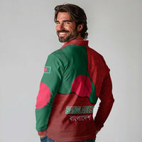 Bangladesh Long Sleeve Polo Shirt with National Flag Design and Bengali Script