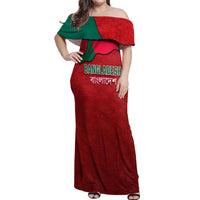 Bangladesh Off Shoulder Maxi Dress with National Flag Design and Bengali Script