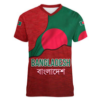 Bangladesh Women V-Neck T-Shirt with National Flag Design and Bengali Script
