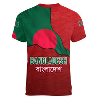 Bangladesh Women V-Neck T-Shirt with National Flag Design and Bengali Script