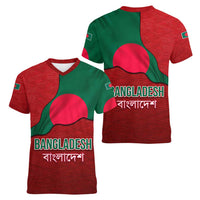 Bangladesh Women V-Neck T-Shirt with National Flag Design and Bengali Script
