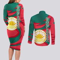 Bangladesh Couples Matching Long Sleeve Bodycon Dress and Long Sleeve Button Shirt with Tiger Bengal Design and National Emblem Motif