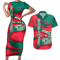 Bangladesh Couples Matching Short Sleeve Bodycon Dress and Hawaiian Shirt with Tiger Bengal Design and National Emblem Motif
