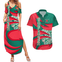Bangladesh Couples Matching Summer Maxi Dress and Hawaiian Shirt with Tiger Bengal Design and National Emblem Motif
