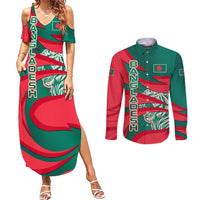 Bangladesh Couples Matching Summer Maxi Dress and Long Sleeve Button Shirt with Tiger Bengal Design and National Emblem Motif
