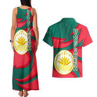 Bangladesh Couples Matching Tank Maxi Dress and Hawaiian Shirt with Tiger Bengal Design and National Emblem Motif