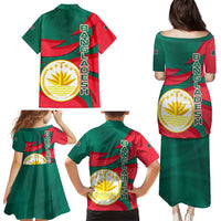 Bangladesh Family Matching Puletasi and Hawaiian Shirt with Tiger Bengal Design and National Emblem Motif