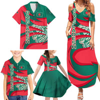 Bangladesh Family Matching Summer Maxi Dress and Hawaiian Shirt with Tiger Bengal Design and National Emblem Motif