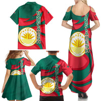 Bangladesh Family Matching Summer Maxi Dress and Hawaiian Shirt with Tiger Bengal Design and National Emblem Motif