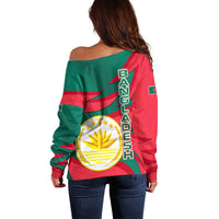 Bangladesh Off Shoulder Sweater with Tiger Bengal Design and National Emblem Motif
