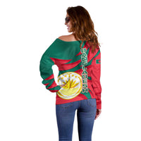 Bangladesh Off Shoulder Sweater with Tiger Bengal Design and National Emblem Motif
