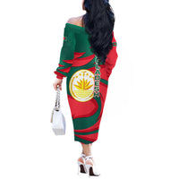 Bangladesh Off The Shoulder Long Sleeve Dress with Tiger Bengal Design and National Emblem Motif