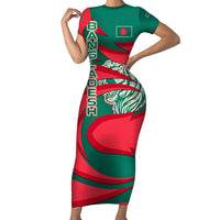 Bangladesh Short Sleeve Bodycon Dress with Tiger Bengal Design and National Emblem Motif