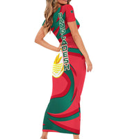 Bangladesh Short Sleeve Bodycon Dress with Tiger Bengal Design and National Emblem Motif