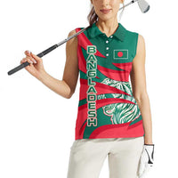 Bangladesh Women Sleeveless Polo Shirt with Tiger Bengal Design and National Emblem Motif