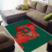 Bangladesh Flag Area Rug with Royal Bengal Tiger Design