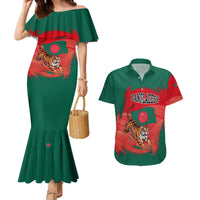 Bangladesh Flag Couples Matching Mermaid Dress and Hawaiian Shirt with Royal Bengal Tiger Design