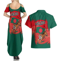Bangladesh Flag Couples Matching Summer Maxi Dress and Hawaiian Shirt with Royal Bengal Tiger Design