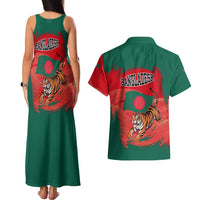 Bangladesh Flag Couples Matching Tank Maxi Dress and Hawaiian Shirt with Royal Bengal Tiger Design