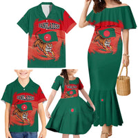 Bangladesh Flag Family Matching Mermaid Dress and Hawaiian Shirt with Royal Bengal Tiger Design
