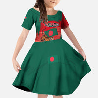 Bangladesh Flag Family Matching Off The Shoulder Long Sleeve Dress and Hawaiian Shirt with Royal Bengal Tiger Design