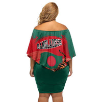 Bangladesh Flag Family Matching Off Shoulder Short Dress and Hawaiian Shirt with Royal Bengal Tiger Design