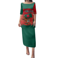 Bangladesh Flag Family Matching Puletasi and Hawaiian Shirt with Royal Bengal Tiger Design
