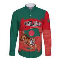 Bangladesh Flag Long Sleeve Button Shirt with Royal Bengal Tiger Design