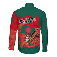 Bangladesh Flag Long Sleeve Button Shirt with Royal Bengal Tiger Design