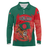 Bangladesh Flag Long Sleeve Polo Shirt with Royal Bengal Tiger Design
