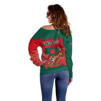 Bangladesh Flag Off Shoulder Sweater with Royal Bengal Tiger Design