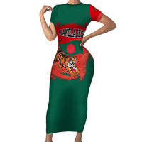 Bangladesh Flag Short Sleeve Bodycon Dress with Royal Bengal Tiger Design