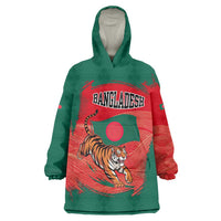 Bangladesh Flag Wearable Blanket Hoodie with Royal Bengal Tiger Design