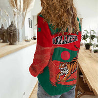 Bangladesh Flag Women Casual Shirt with Royal Bengal Tiger Design
