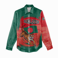 Bangladesh Flag Women Casual Shirt with Royal Bengal Tiger Design