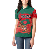 Bangladesh Flag Women Polo Shirt with Royal Bengal Tiger Design