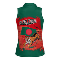 Bangladesh Flag Women Sleeveless Polo Shirt with Royal Bengal Tiger Design