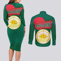 Bangladesh Chittagong Heritage Couples Matching Long Sleeve Bodycon Dress and Long Sleeve Button Shirt with National Emblem and Flag