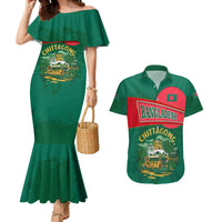 Bangladesh Chittagong Heritage Couples Matching Mermaid Dress and Hawaiian Shirt with National Emblem and Flag