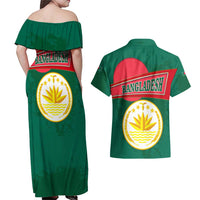 Bangladesh Chittagong Heritage Couples Matching Off Shoulder Maxi Dress and Hawaiian Shirt with National Emblem and Flag
