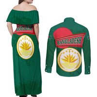 Bangladesh Chittagong Heritage Couples Matching Off Shoulder Maxi Dress and Long Sleeve Button Shirt with National Emblem and Flag