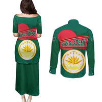 Bangladesh Chittagong Heritage Couples Matching Puletasi and Long Sleeve Button Shirt with National Emblem and Flag