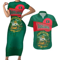 Bangladesh Chittagong Heritage Couples Matching Short Sleeve Bodycon Dress and Hawaiian Shirt with National Emblem and Flag