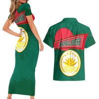 Bangladesh Chittagong Heritage Couples Matching Short Sleeve Bodycon Dress and Hawaiian Shirt with National Emblem and Flag
