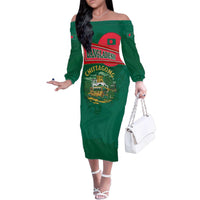 Bangladesh Chittagong Heritage Family Matching Off The Shoulder Long Sleeve Dress and Hawaiian Shirt with National Emblem and Flag