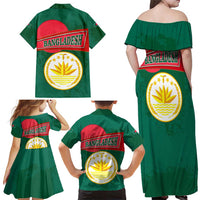Bangladesh Chittagong Heritage Family Matching Off Shoulder Maxi Dress and Hawaiian Shirt with National Emblem and Flag