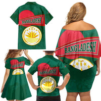 Bangladesh Chittagong Heritage Family Matching Off Shoulder Short Dress and Hawaiian Shirt with National Emblem and Flag