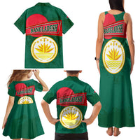 Bangladesh Chittagong Heritage Family Matching Tank Maxi Dress and Hawaiian Shirt with National Emblem and Flag