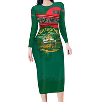 Bangladesh Chittagong Heritage Long Sleeve Bodycon Dress with National Emblem and Flag