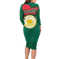 Bangladesh Chittagong Heritage Long Sleeve Bodycon Dress with National Emblem and Flag